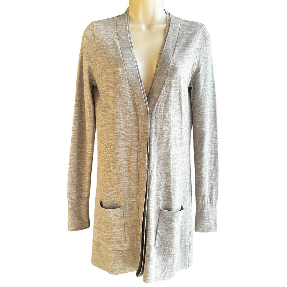 Hologen Merino Wool Cardigan Sweater Pockets Button Gray Small Classic Lagenlook
